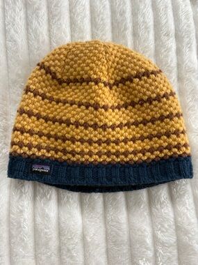 Patagonia Beanie - Mustard Yellow with Navy Trim